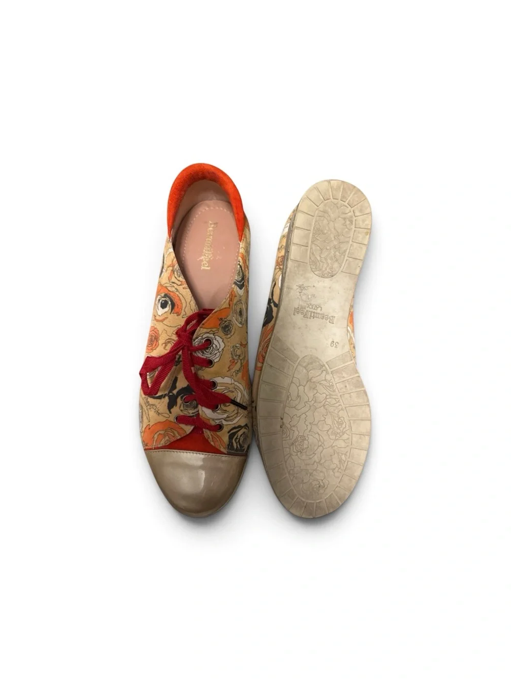 BeautiFeel Floral Lace-Up Sneakers in Orange, Red, and Beige